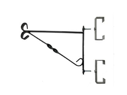 Picture of 2 Clinch-It 10" Black Hanging Basket or Shelf Brackets with 4" Stainless-Steel Clinch-It Slotted Concrete Fence Post brackets