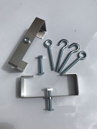 Picture of 2 Stainless-Steel Clinch-It brackets for 4"Concrete Fence Posts with Screw, Hook and Eye Bolts
