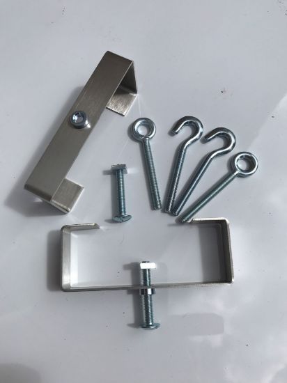 Picture of 2 Stainless-Steel Clinch-It brackets for 4"Concrete Fence Posts with Screw, Hook and Eye Bolts